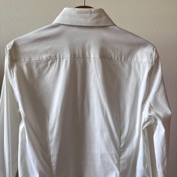 White Satin Tuxedo Button Down Blouse | Size 10 | Classic Luxe Dress Shirt - Picture 11 of 16